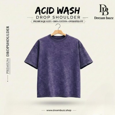 PURPLE-Acid Wash Oversized Drop Shoulder T-shirt