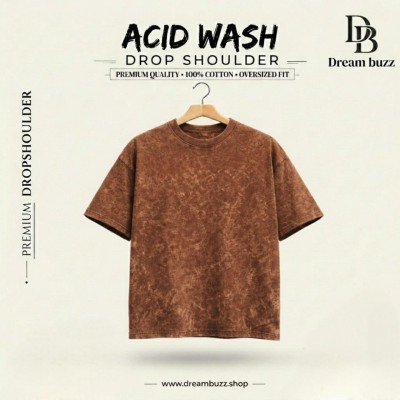 Coffee -Acid Wash Oversized Drop Shoulder T-shirt