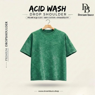 Green-Acid Wash Oversized Drop Shoulder T-shirt