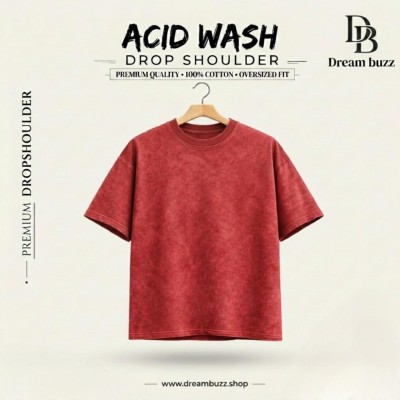 Maroon -Acid Wash Oversized Drop Shoulder T-shirt