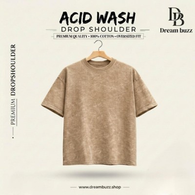Beige -Acid Wash Oversized Drop Shoulder T-shirt