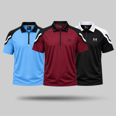 3pis Premium-Quality-Sports-zipper-Polo-T-Shirt