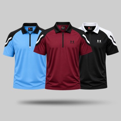 3pis Premium-Quality-Sports-zipper-Polo-T-Shirt