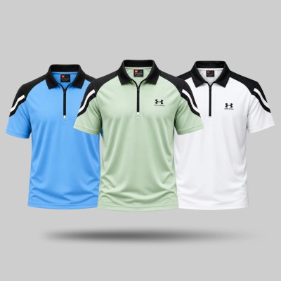 3pis Premium-Quality-Sports-zipper-Polo-T-Shirt