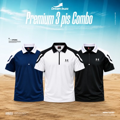 3pis Premium-quality-Sports-zipper-Polo-T-Shirt