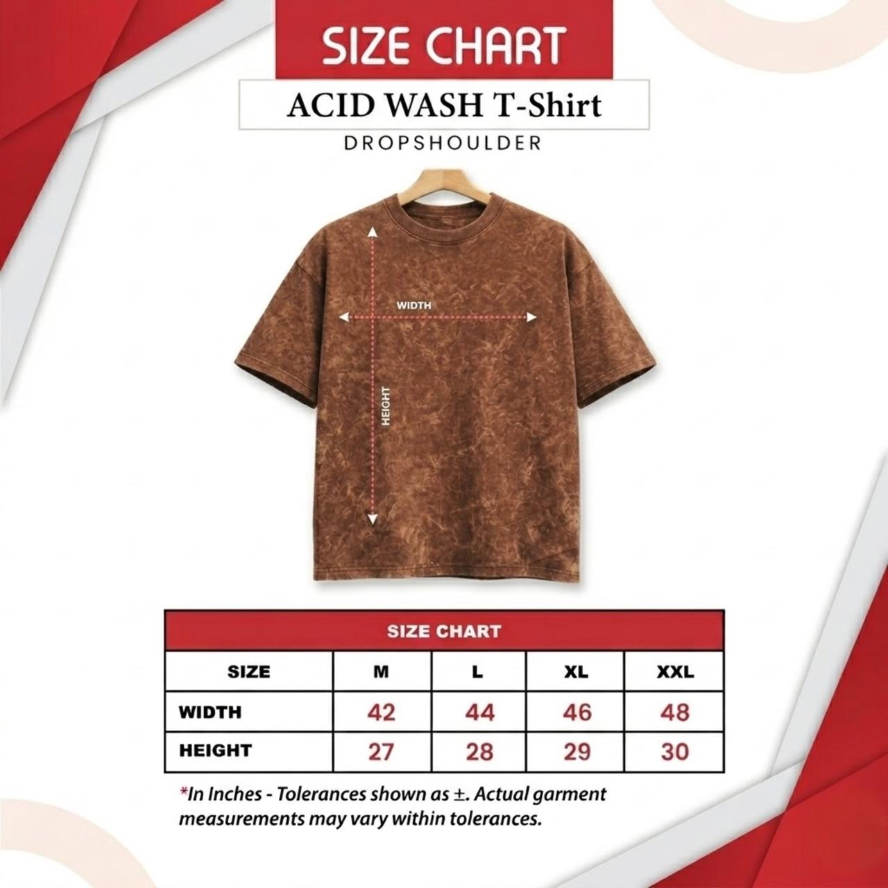 Size chart for Green-Acid Wash Oversized Drop Shoulder T-shirt